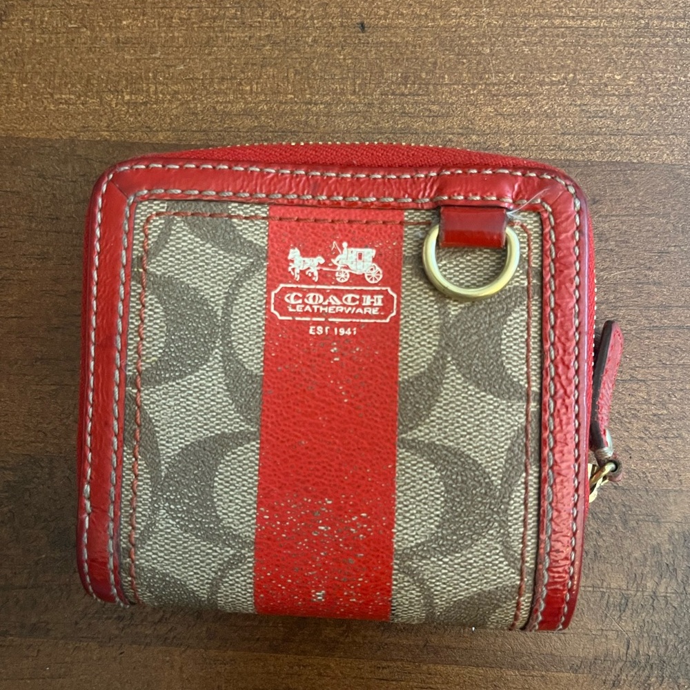 Coach Red and Gray Leather Wallet